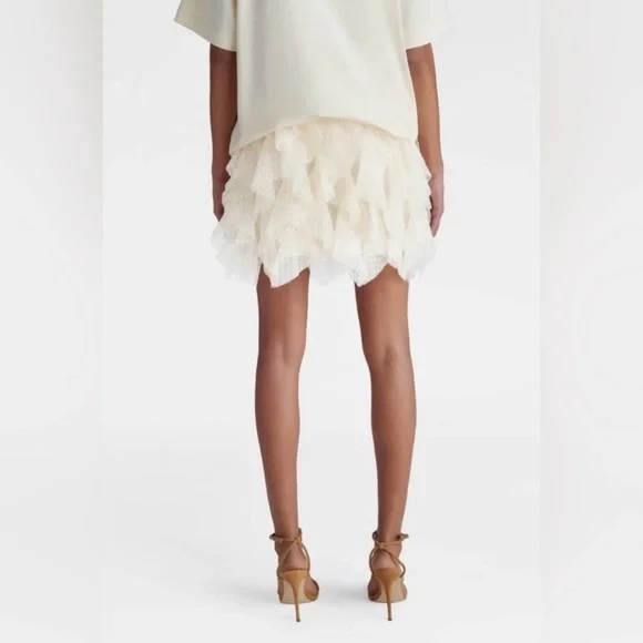 NWT KBB by Kahlana Elegant Cream Ruffled Mini Skirt polka Dots - Picture 2 of 5